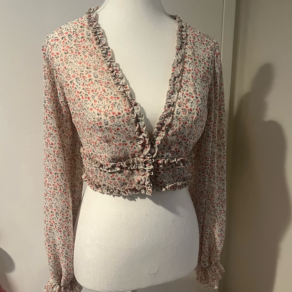 The Vintage Shop Floral Ruffle V-Neck Blouse